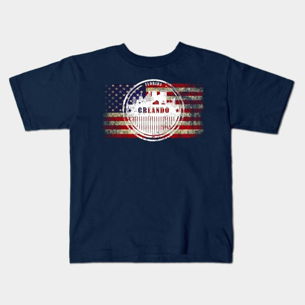 US flag with silhouette Orlando City Kids T-Shirt by DimDom